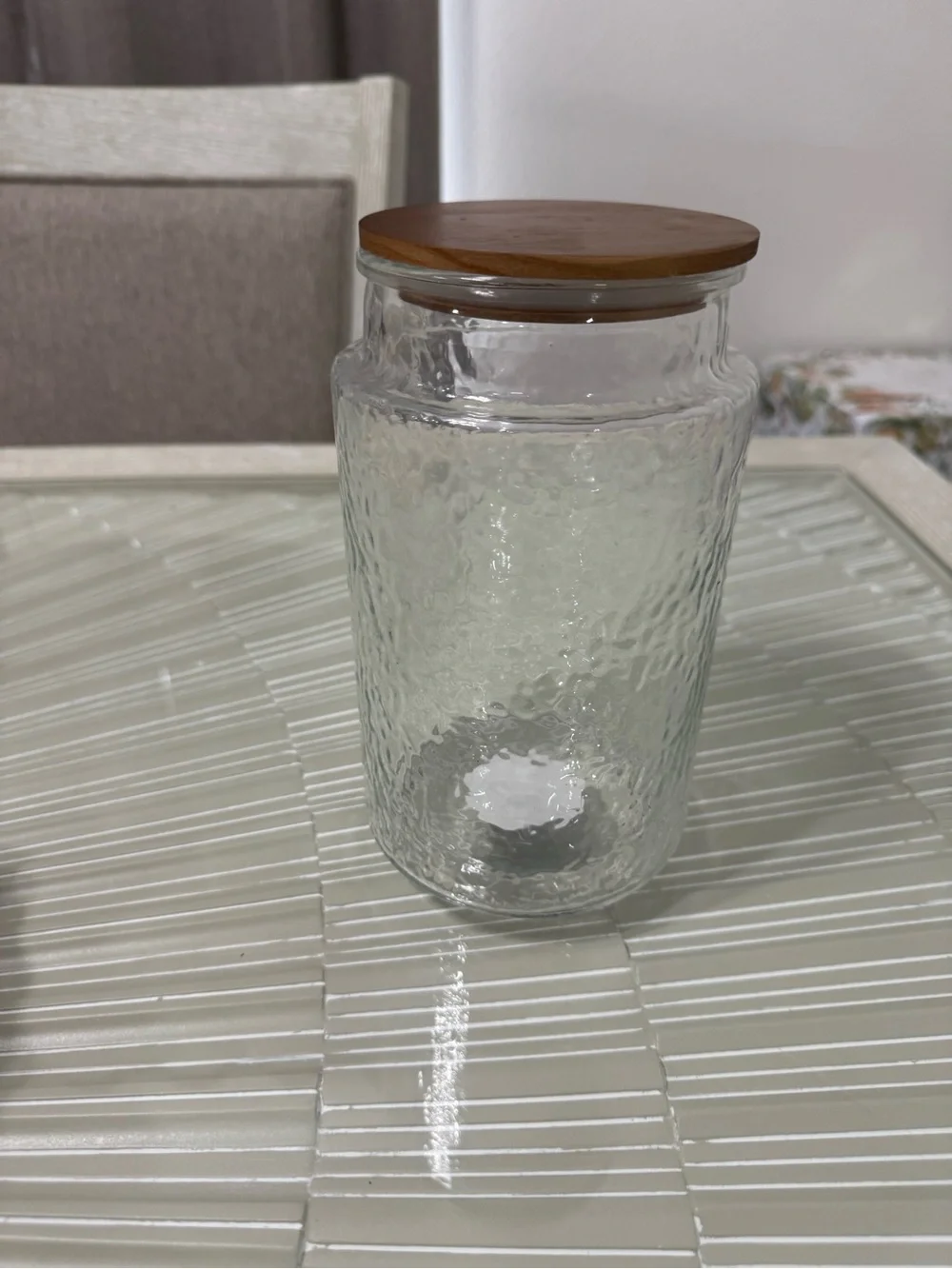 Textured Glass Storage Jar with Wood Lid - Clear